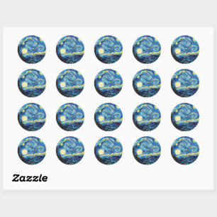 Sticker Rond L'œuvre de Van Gogh, Nuit étoilée,