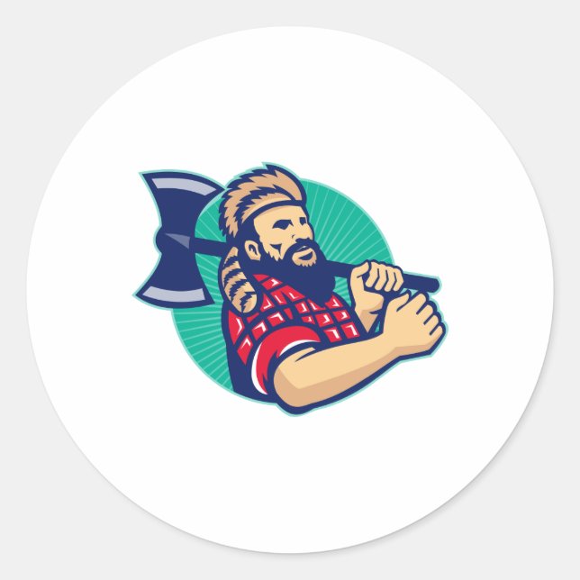 Sticker Rond Logiciel Lumberjack Avec Ax Retro (Devant)