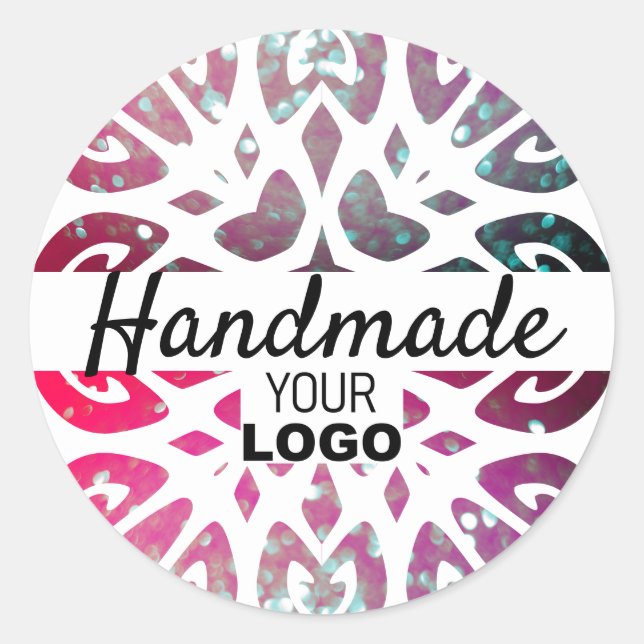 Sticker Rond Logo artisanal Parties scintillant rose Flocon de  (Devant)