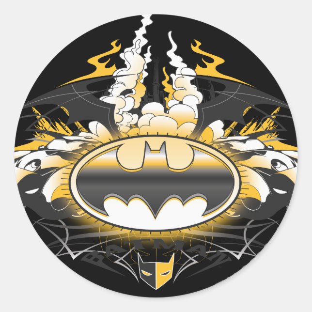 Sticker Rond Logo Batman avec voitures (Devant)