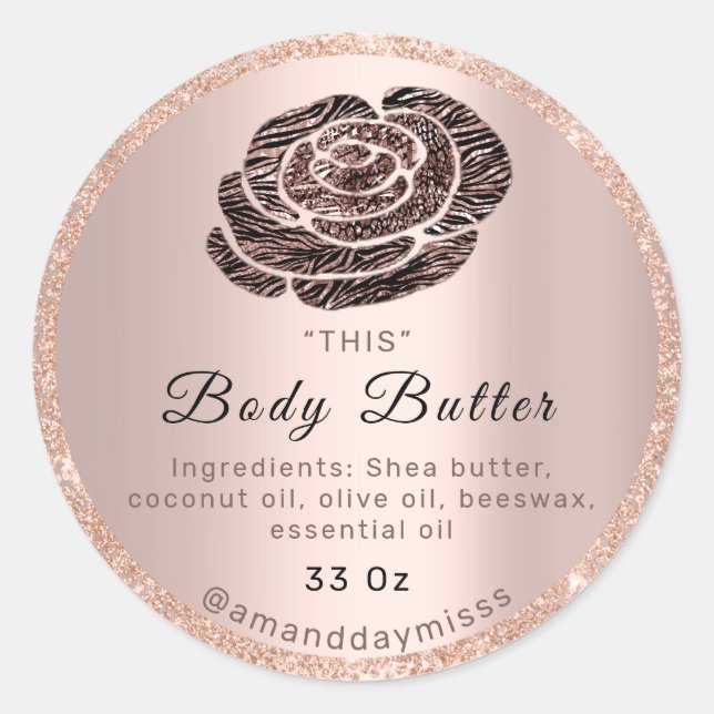Sticker Rond Logo Body Huile Balm Cosmétiques Emballage Rose Gl (Devant)