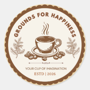 Sticker Rond Logo Café Motifs de Bonheur