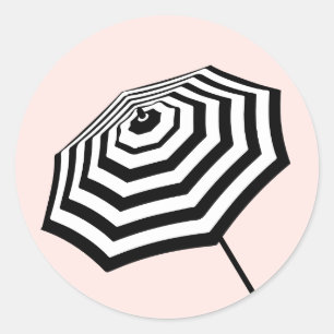 Sticker Rond Logo Chic Parapluie Plage Rayé Rose