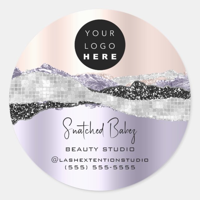 Sticker Rond Logo Code QR Coiffeur maquillage Argent violet Ros (Devant)