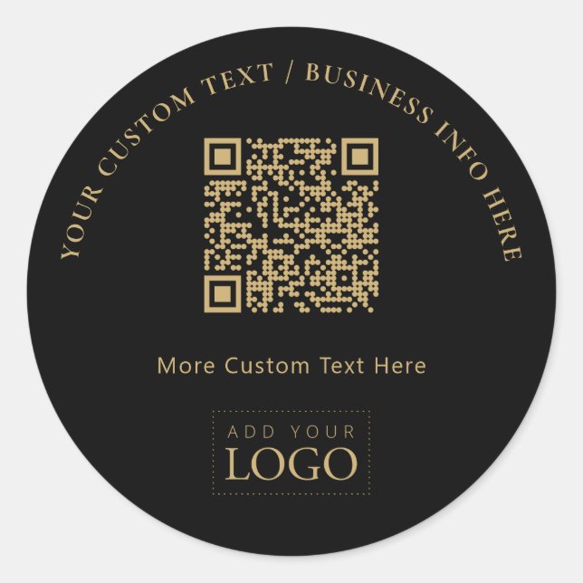 Sticker Rond Logo commercial promotionnel noir et or Code QR (Devant)
