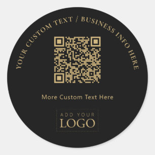 Sticker Rond Logo commercial promotionnel noir et or Code QR