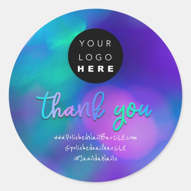 Sticker Rond Logo Company Name Thank You Shopping Blue Purple (Devant)