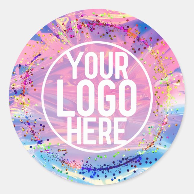 Sticker Rond Logo Confetti Parties scintillant Holographe rose  (Devant)