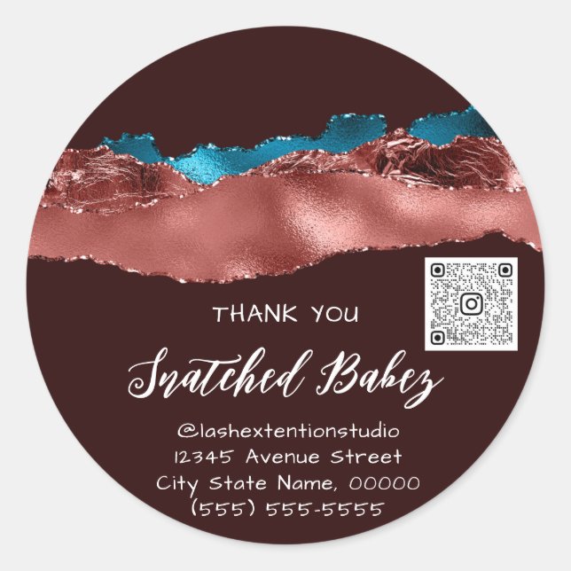 Sticker Rond Logo cosmétique Merci QR Code Bourgogne Turquoise  (Devant)