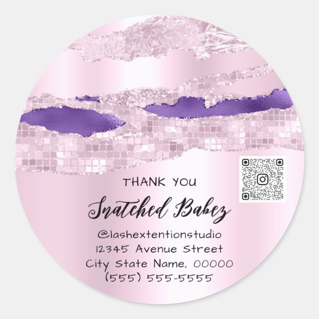 Sticker Rond Logo cosmétique Merci QR Code rose pourpreSweet16 (Devant)