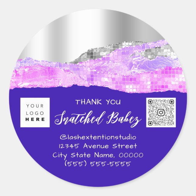 Sticker Rond Logo d'achat Merci QR Code Pink Blue Royal (Devant)