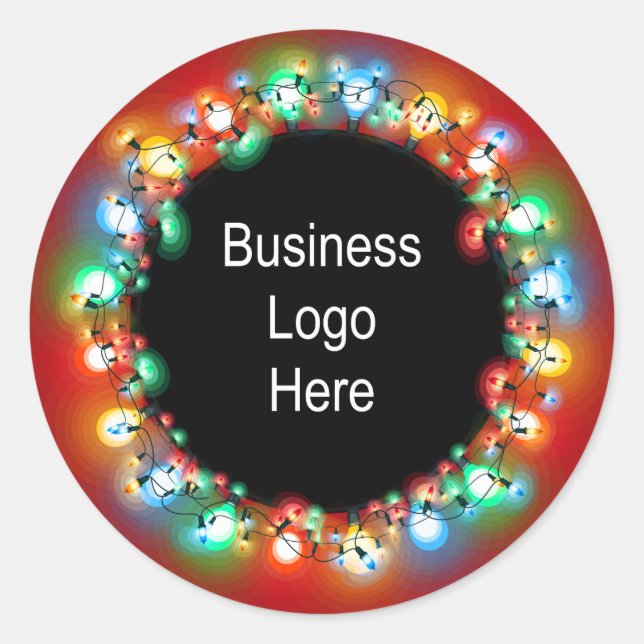 Sticker Rond Logo d'affaires personnalisé ampoules de Noël (Devant)