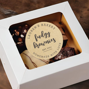 Sticker Rond Logo de boulangerie Kraft moderne pour brownies fa