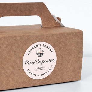 Sticker Rond Logo de boulangerie maison rose rétro Cupcakes fai