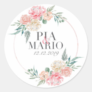 Sticker Rond Logo de couronne mariage avec nom et date du coupl
