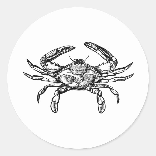 Sticker Rond Logo de crabe bleu (noir et blanc) (Devant)