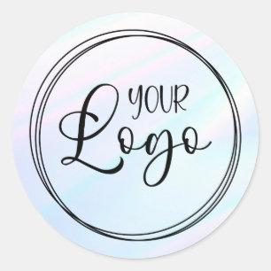 Sticker Rond Logo de dégradé holographique rose blanc