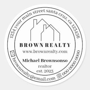 Sticker Rond Logo de deux maisons avec agent immobilier