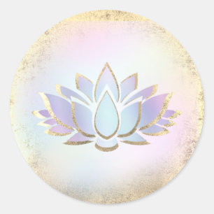 Sticker Rond ・ logo de fleur de lotus d'or bleu classique bâton