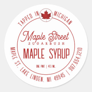 Sticker Rond Logo de la feuille rouge et nom de l'État Étiquett