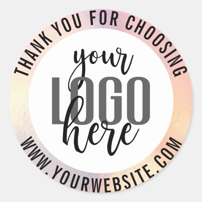 Sticker Rond Logo de l'entreprise Merci rose Holographe (Devant)