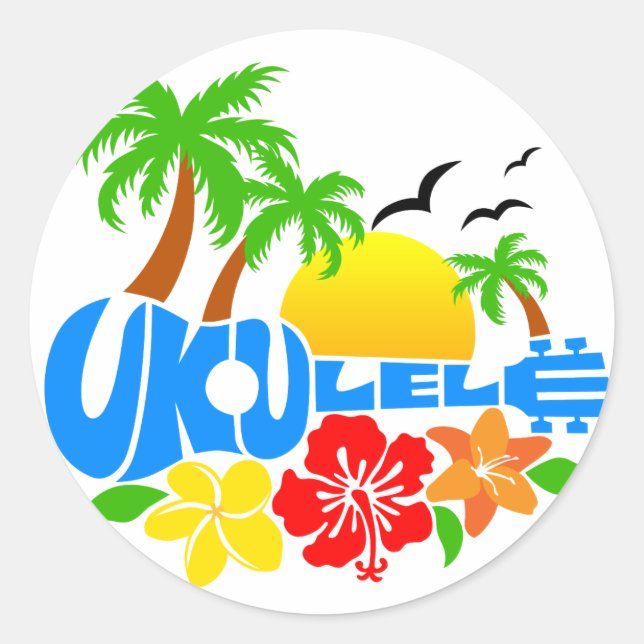 Sticker Rond Logo de l'île d'Ukulele (Devant)