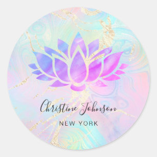 Sticker Rond logo de lotus violet sur la conception de faux hol