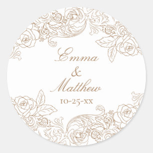 Sticker Rond Logo de mariage baroque circulaire brun doré