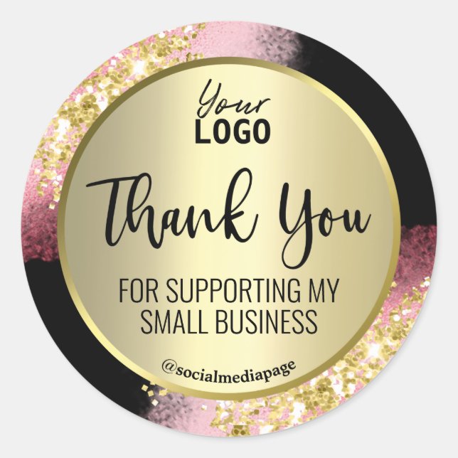 Sticker Rond Logo de Merci de Parties scintillant rose or luxue (Devant)