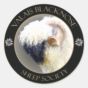 Sticker Rond Logo de moutons du Valais Blacknose autour de 3"