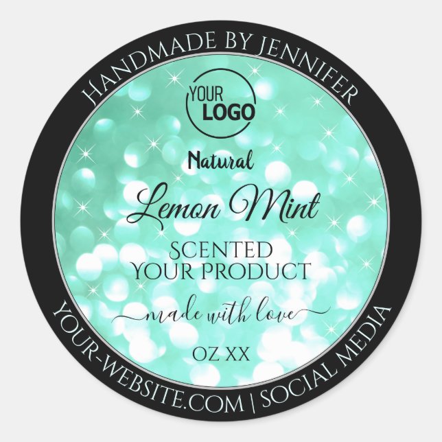 Sticker Rond Logo de Parties scintillant Turquoise brillant Éti (Devant)