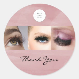 Sticker Rond Logo de script rose Photo Maquillage Merci