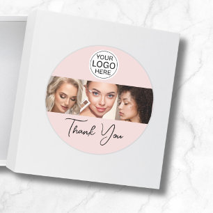 Sticker Rond Logo de script rose poudré Photo Makeup Merci