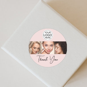 Sticker Rond Logo de script rose poudré Photo Makeup Merci