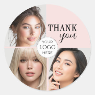 Sticker Rond Logo de script rose poudré Photo Maquillage Merci