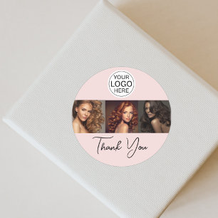 Sticker Rond Logo de script rose poudré Photo Salon de coiffure