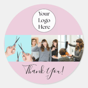 Sticker Rond Logo de script rose poudré Photo Salon de coiffure
