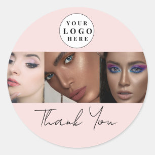 Sticker Rond Logo de script rose vif Merci de maquillage photo