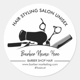 Sticker Rond Logo de sèche-cheveux, ciseaux et peigne pour salo