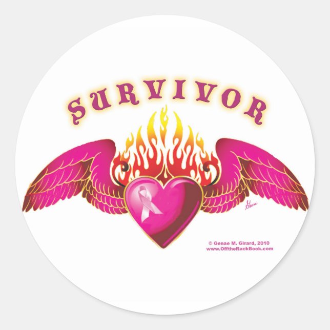 Sticker Rond Logo de survivant de cancer du sein (Devant)