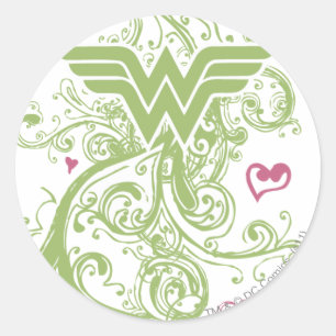 Sticker Rond Logo de Wonder Woman Green Swirls