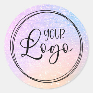 Sticker Rond Logo dégradé holographique bleu pêche pastel
