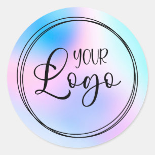 Sticker Rond Logo dégradé holographique rose pastel bleu