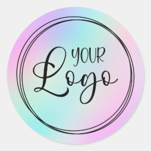 Sticker Rond Logo dégradé holographique turquoise rose pastel