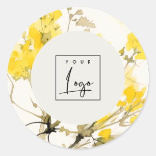 Sticker Rond Logo d'entreprise fleurie Boho Fleur sauvage jaune