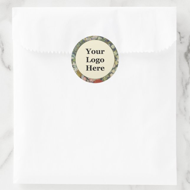 Sticker Rond Logo d'entreprise floral jaune vert et blanc ici (Sac)