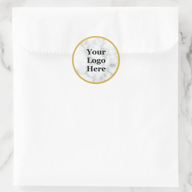 Sticker Rond Logo d'entreprise Gold & Faux Marbre blanc Modèle (Sac)
