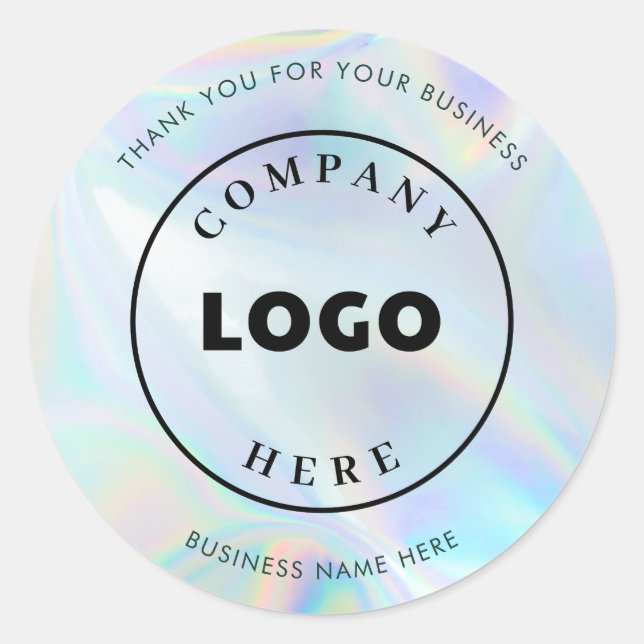 Sticker Rond Logo d'entreprise iridescent personnalisé simple (Devant)