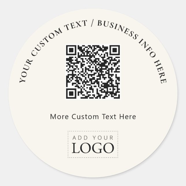 Sticker Rond Logo d'entreprise ivoire simple QR Code Promotionn (Devant)