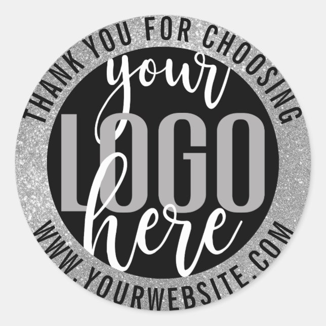 Sticker Rond Logo d'entreprise Merci Sparkly Silver Parties sci (Devant)